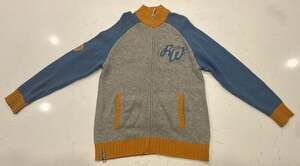 Rocawear Zip Up Sweater Size L Gray Blue Yellow Knit Jacket